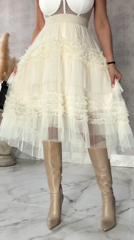 Spódnica tiulowa z gumką w kolorze ecru ONE SIZE - R419