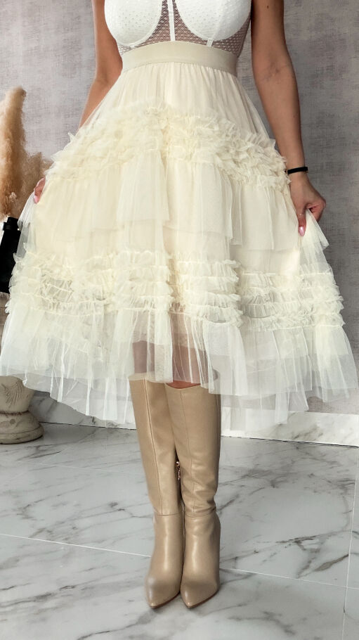 Spódnica tiulowa z gumką w kolorze ecru ONE SIZE - R419