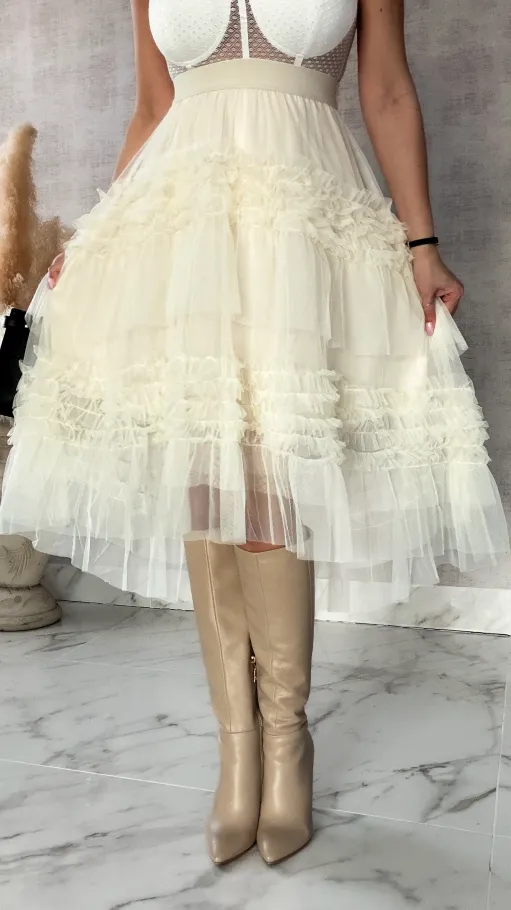 Spódnica tiulowa z gumką w kolorze ecru ONE SIZE - R419