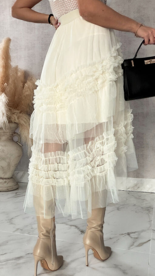 Spódnica tiulowa z gumką w kolorze ecru ONE SIZE - R419