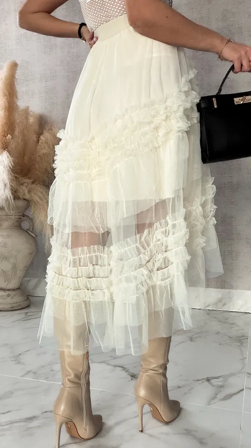 Spódnica tiulowa z gumką w kolorze ecru ONE SIZE - R419