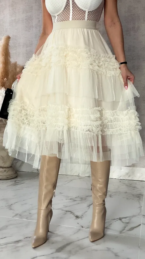 Spódnica tiulowa z gumką w kolorze ecru ONE SIZE - R419