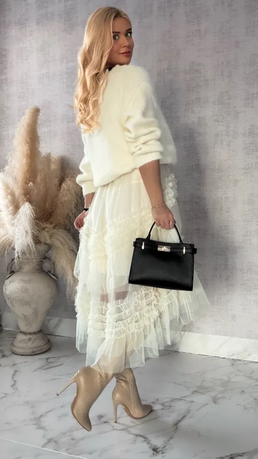 Spódnica tiulowa z gumką w kolorze ecru ONE SIZE - R419