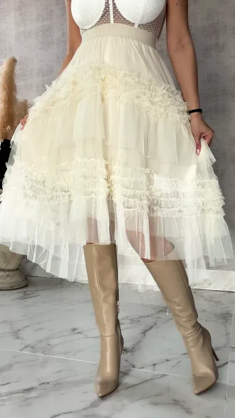 Spódnica tiulowa z gumką w kolorze ecru ONE SIZE - R419