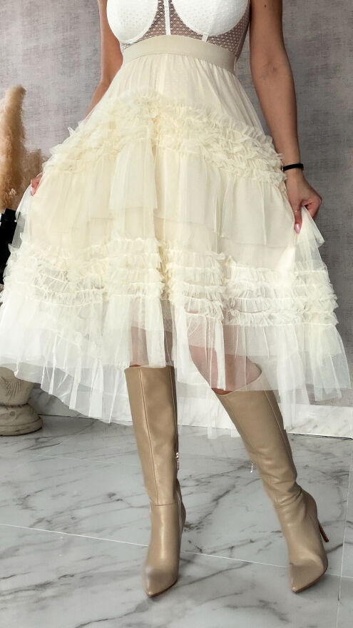 Spódnica tiulowa z gumką w kolorze ecru ONE SIZE - R419