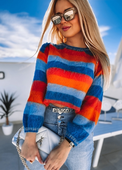 Sweterek w kolorowe paski z wełną - L497