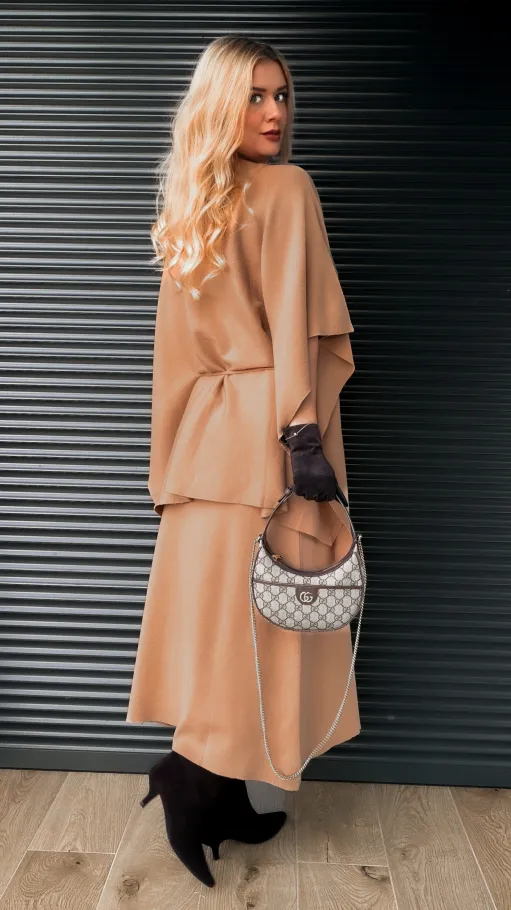 Elegancki dzianinowy komplet tunika + spódnica ONE SIZE toffi - R315C