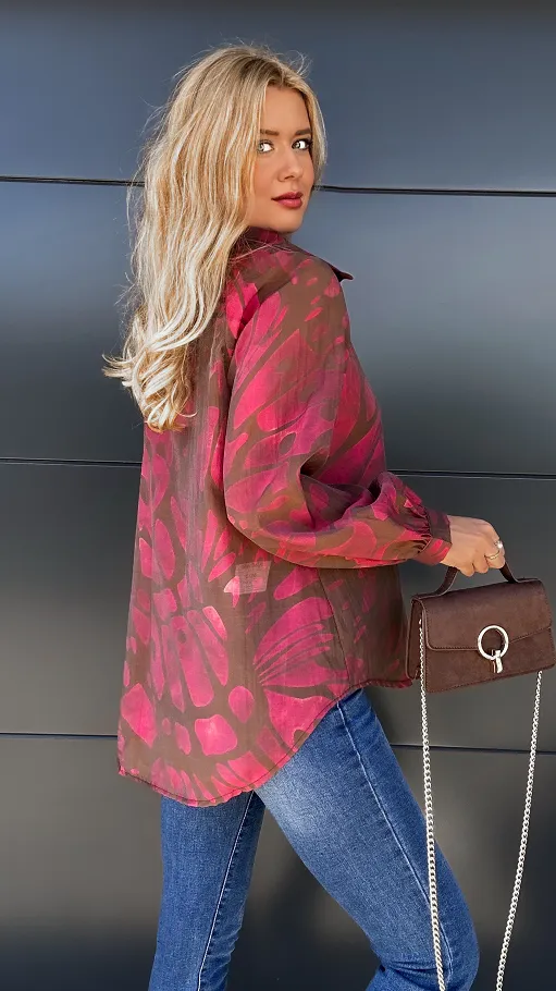 Asymetryczna luźna bluzka z modnym dekoltem ONE SIZE pink - P982B