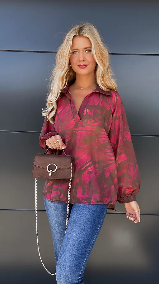 Asymetryczna luźna bluzka z modnym dekoltem ONE SIZE pink - P982B