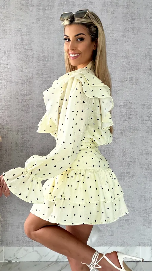 Słodki pastelowy komplet w mini serduszka koszula + spódnico spodenki - R466