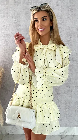 Słodki pastelowy komplet w mini serduszka koszula + spódnico spodenki - R466