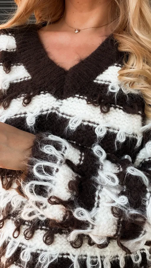 Jesienny sweter w paski w drapanym stylu ONE SIZE - R265