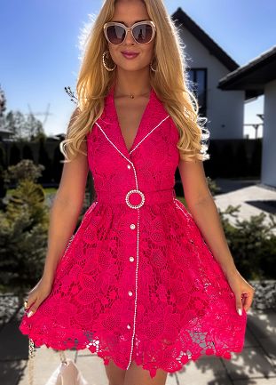Różowa sukienka z koronki odkryte plecy - L970B