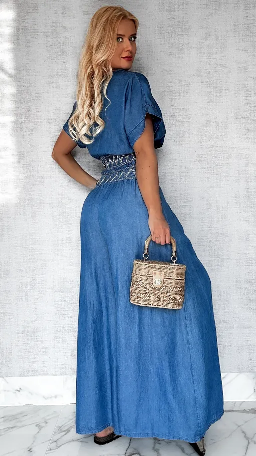 Miękki jeansowy komplet bluzka + spodnie kuloty ONE SIZE - P607