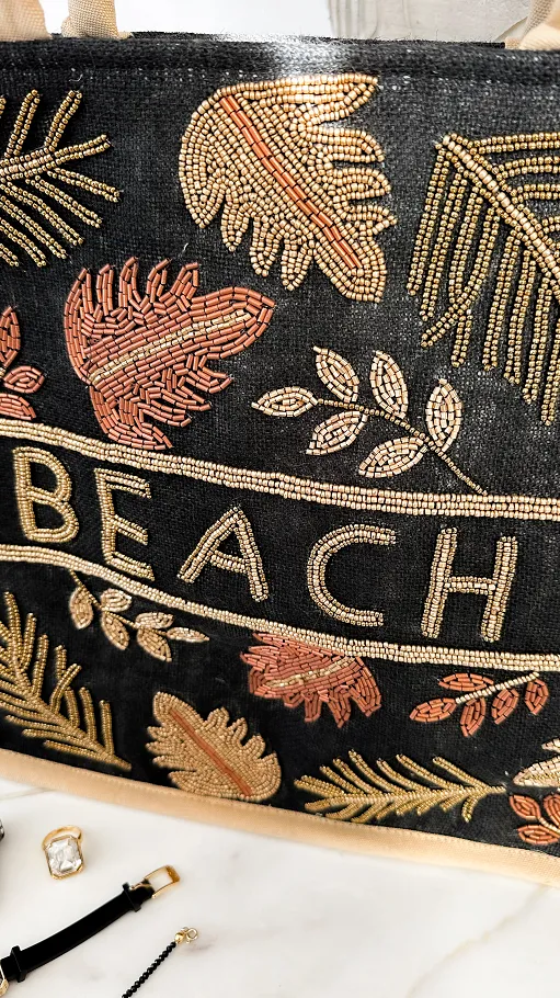 Bawełniana LETNIA torba w stylu boho zdobiona koralikami CZARNA - P664