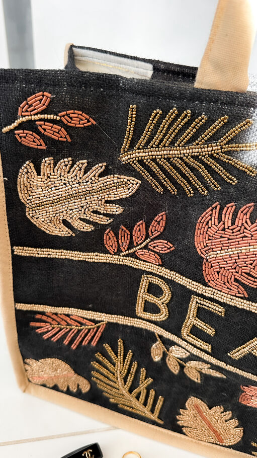 Bawełniana LETNIA torba w stylu boho zdobiona koralikami CZARNA - P664