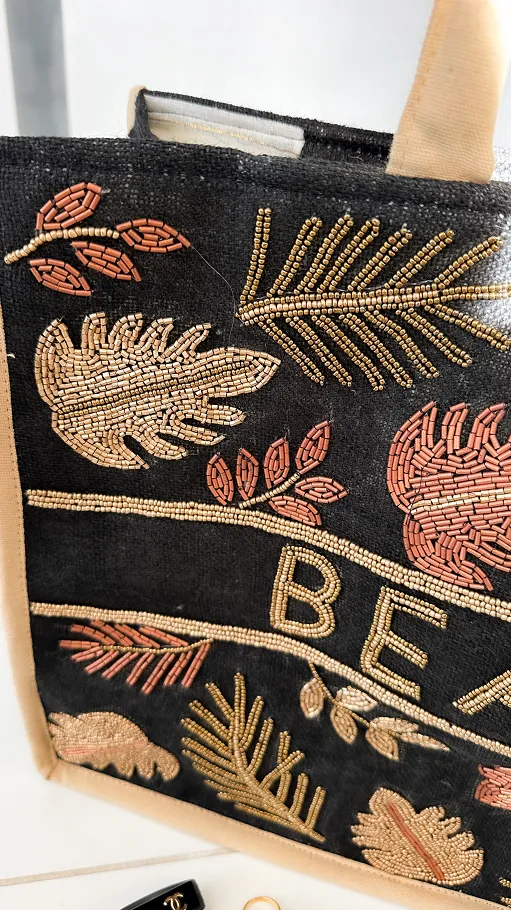 Bawełniana LETNIA torba w stylu boho zdobiona koralikami CZARNA - P664