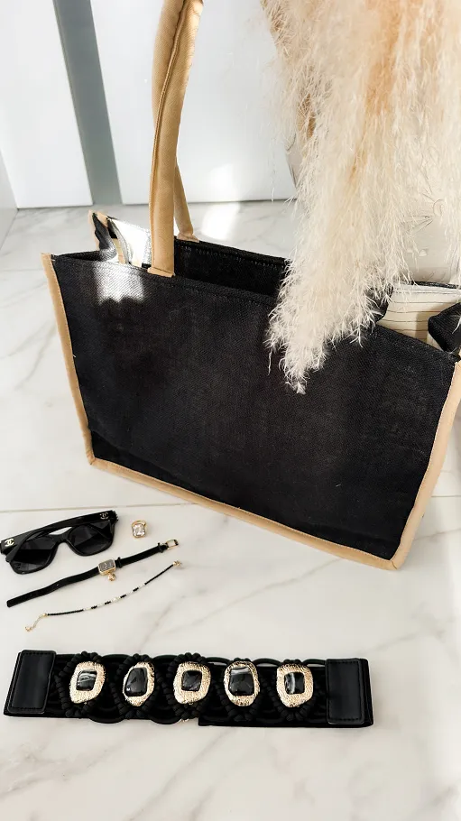 Bawełniana LETNIA torba w stylu boho zdobiona koralikami CZARNA - P664