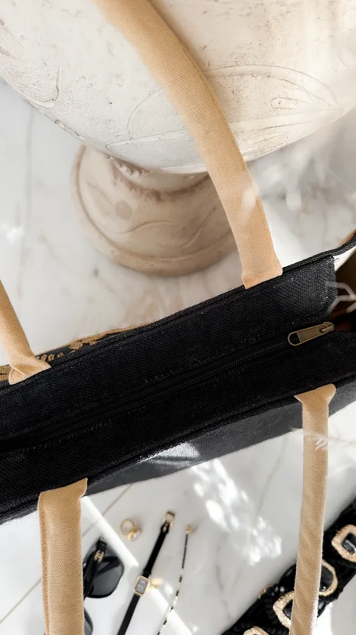 Bawełniana LETNIA torba w stylu boho zdobiona koralikami CZARNA - P664