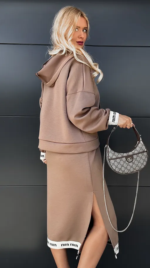 Wygodny komplet jesienny FANGO bluza z kapturem + sukienka ONE SIZE - R034