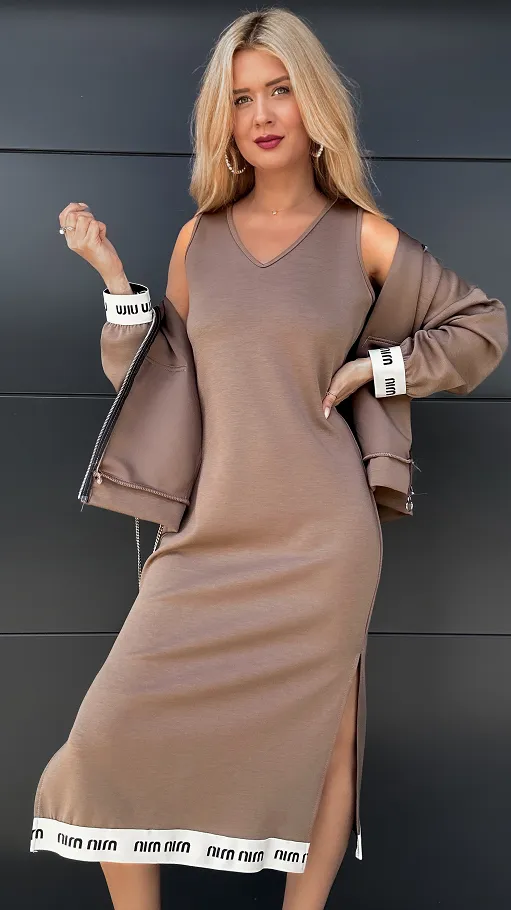 Wygodny komplet jesienny FANGO bluza z kapturem + sukienka ONE SIZE - R034