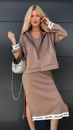 Wygodny komplet jesienny FANGO bluza z kapturem + sukienka ONE SIZE - R034
