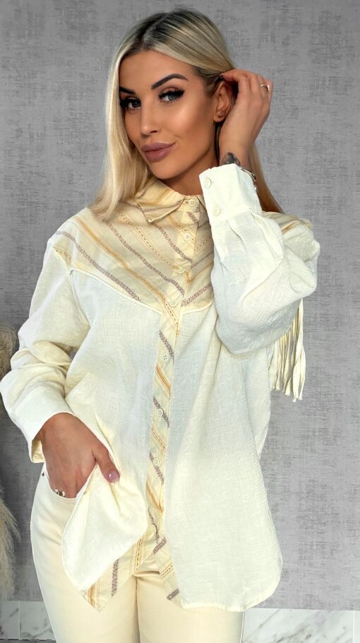 Wyjątkowa wiosenna koszula z frędzlami ONE SIZE pastelowy żółty - R427