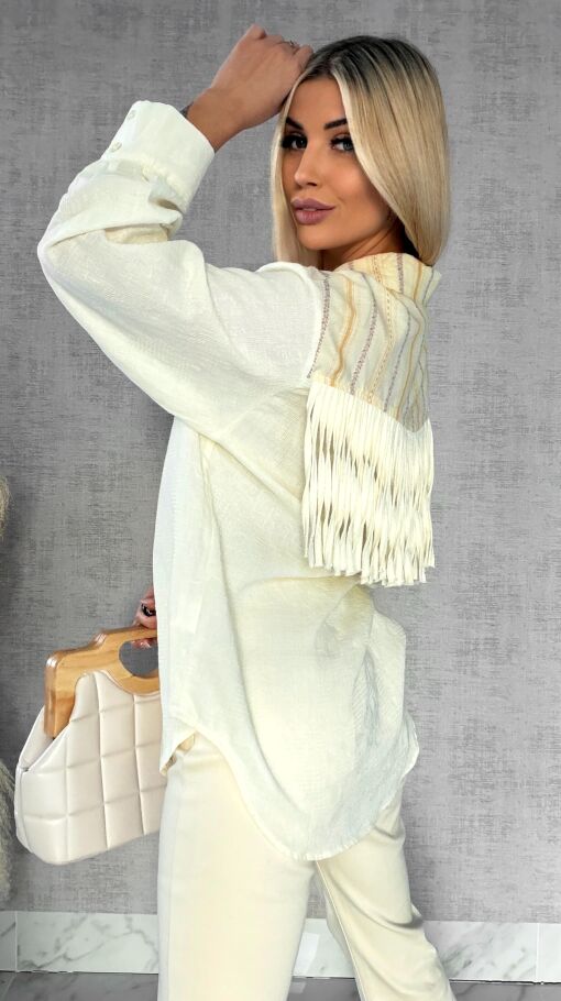 Wyjątkowa wiosenna koszula z frędzlami ONE SIZE pastelowy żółty - R427