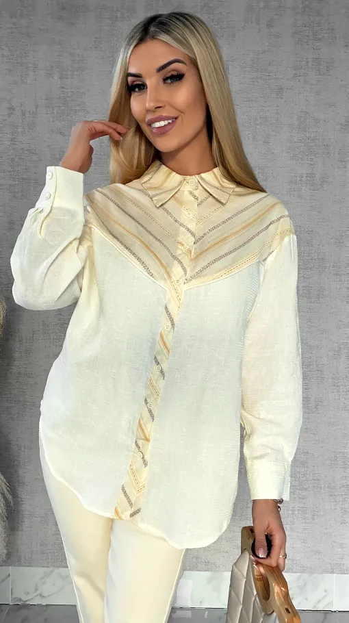 Wyjątkowa wiosenna koszula z frędzlami ONE SIZE pastelowy żółty - R427