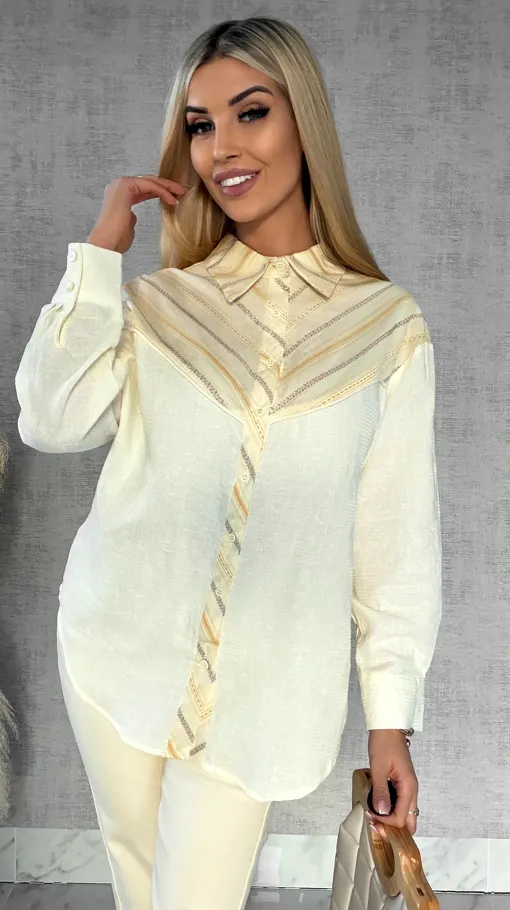 Wyjątkowa wiosenna koszula z frędzlami ONE SIZE pastelowy żółty - R427