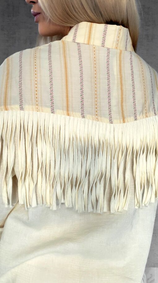 Wyjątkowa wiosenna koszula z frędzlami ONE SIZE pastelowy żółty - R427