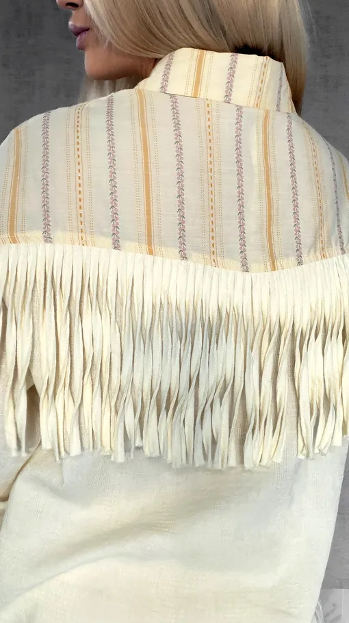 Wyjątkowa wiosenna koszula z frędzlami ONE SIZE pastelowy żółty - R427