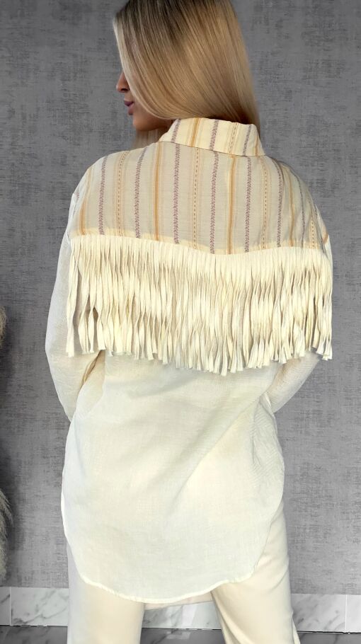 Wyjątkowa wiosenna koszula z frędzlami ONE SIZE pastelowy żółty - R427