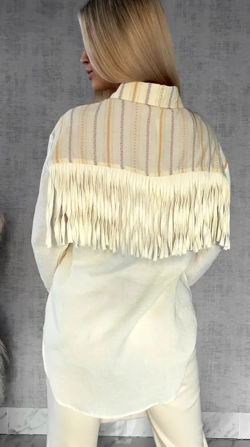 Wyjątkowa wiosenna koszula z frędzlami ONE SIZE pastelowy żółty - R427