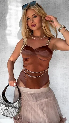 Złoto-brązowa bluzka BODY z usztywnianymi miseczkami - P766