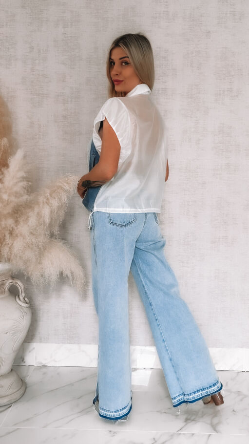 Oryginalna luźna bluzka na zamek z jeansowymi wstawkami ONE SIZE - R852