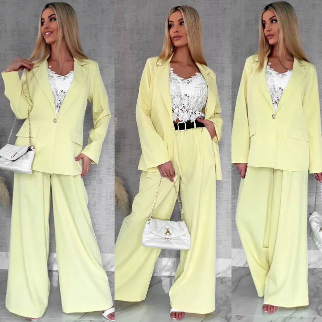 Idealny żółty komplet wiosenny żakiet + spodnie ONE SIZE - R805A