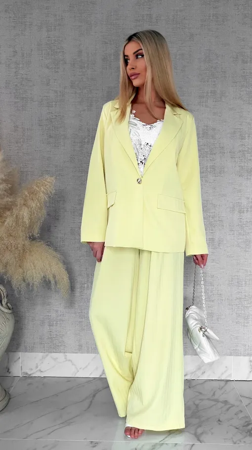 Idealny żółty komplet wiosenny żakiet + spodnie ONE SIZE - R805A
