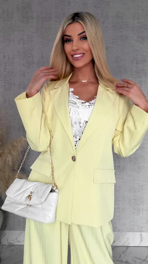 Idealny żółty komplet wiosenny żakiet + spodnie ONE SIZE - R805A