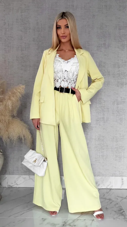 Idealny żółty komplet wiosenny żakiet + spodnie ONE SIZE - R805A