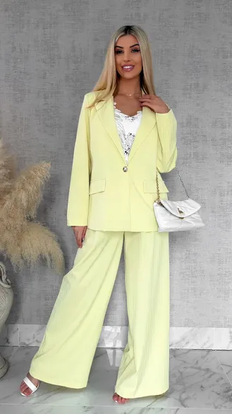 Idealny żółty komplet wiosenny żakiet + spodnie ONE SIZE - R805A