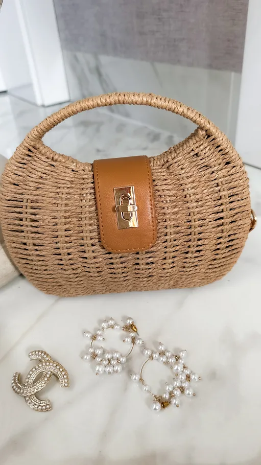 Mini kuferek z eko rattanu w stylu BOHO beżowy - P680