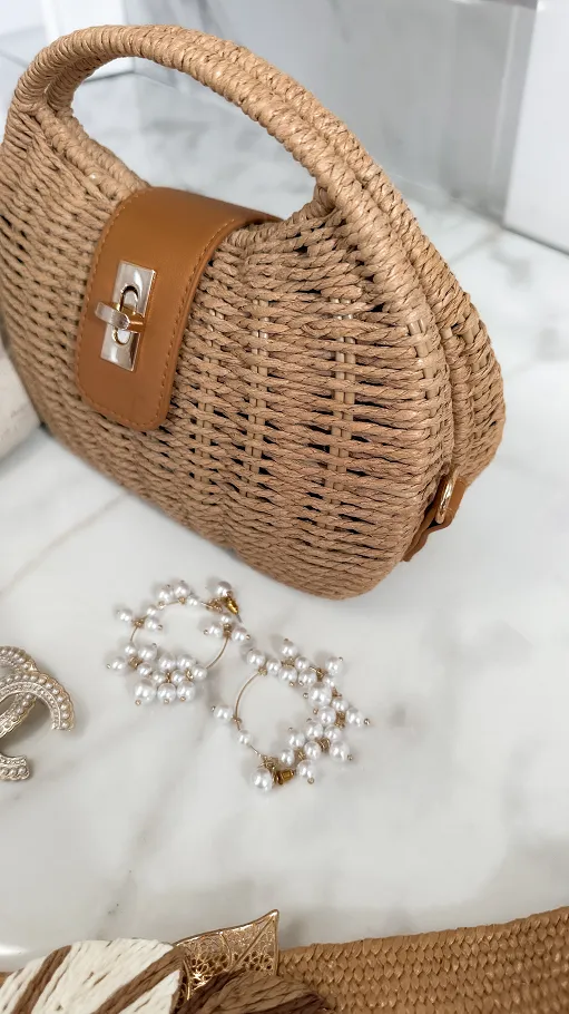 Mini kuferek z eko rattanu w stylu BOHO beżowy - P680