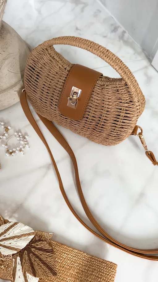 Mini kuferek z eko rattanu w stylu BOHO beżowy - P680