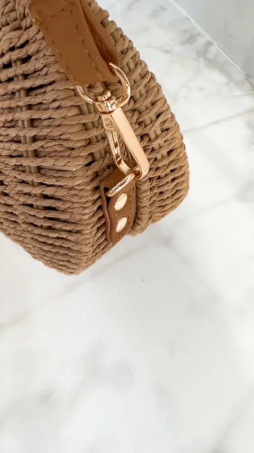 Mini kuferek z eko rattanu w stylu BOHO beżowy - P680