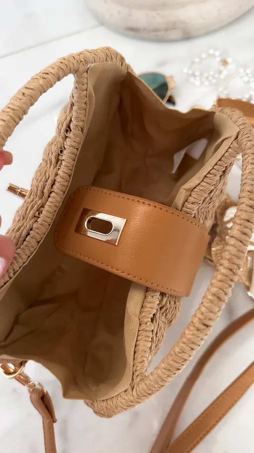 Mini kuferek z eko rattanu w stylu BOHO beżowy - P680