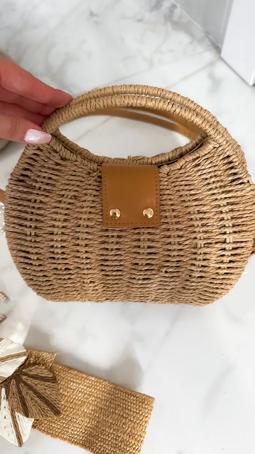 Mini kuferek z eko rattanu w stylu BOHO beżowy - P680