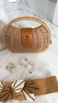Mini kuferek z eko rattanu w stylu BOHO beżowy - P680