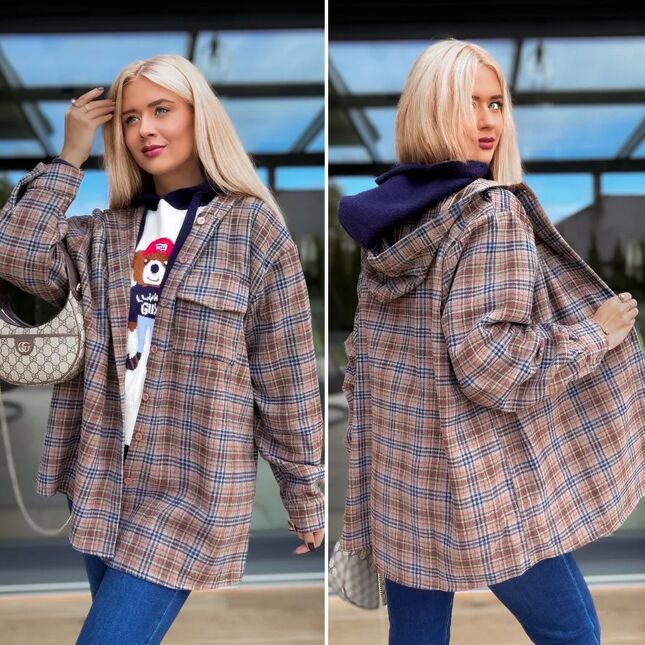 Miękka luźna koszula flanelowa w modna kratkę - R166