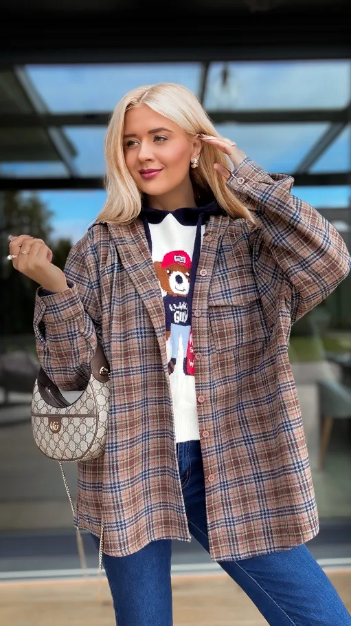 Miękka luźna koszula flanelowa w modna kratkę - R166